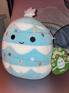 Squishmallows Keiko Blue and White Holiday Ornament Plush